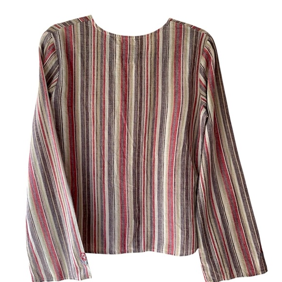 GRAMIGGI NWOT STRIPED EMBROIDERED BELL SHAPED LONG SLEEVE BOHO TOP | MEDIUM - Picture 8 of 9